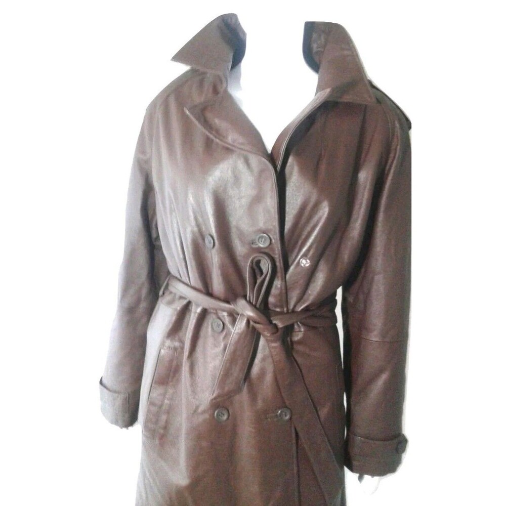 Vintage Charles Klein Leather Trench Coat Full Length Coat Women's Medium